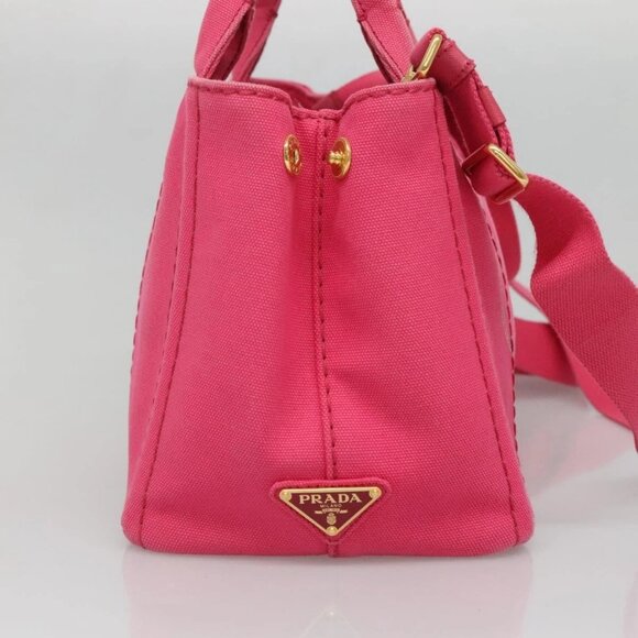 PRADA Canapa PM Hand Bag Canvas Pink Gold - Picture 3 of 16